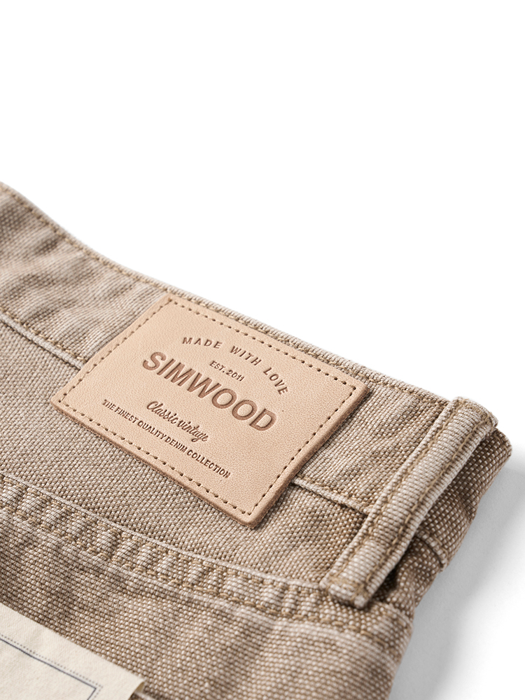 SIMWOOD 2025 primavera nuevo Regular recto 12,5 oz lavado Vintage con cuentas pantalones vaqueros de lona ropa de marca de talla grande