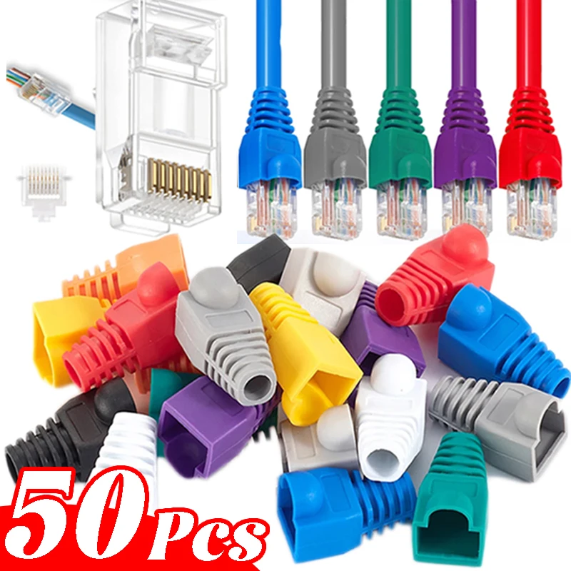 Разъем кабеля Ethernet, крышка разъема RJ45 Cat6 Cat5e, разъемы Ethernet, сквозные вилки, защитный рукав, защита кабеля