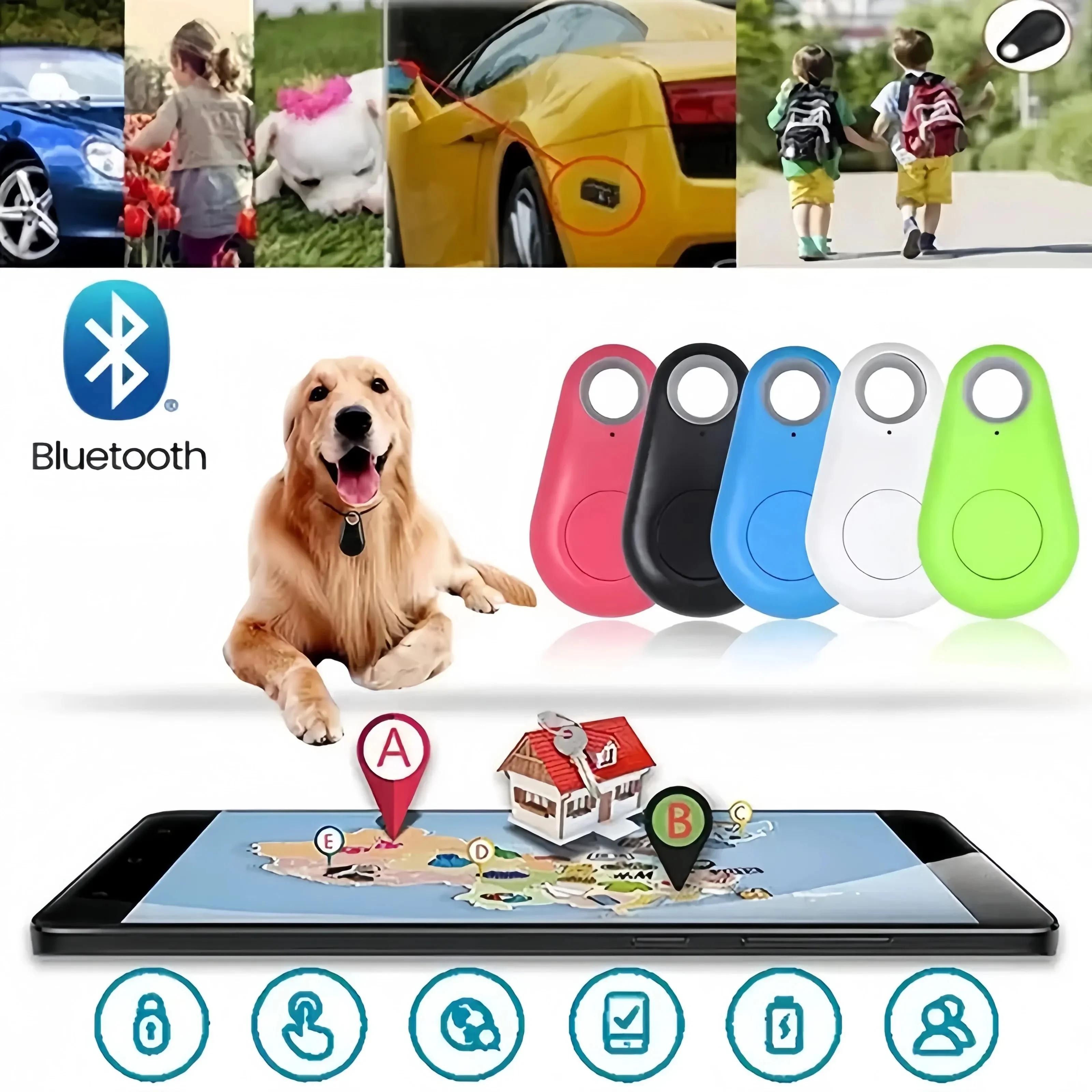 Mini rastreador de dispositivo anti-perda GPS para carteira e animal de estimação com posicionamento bidirecional compatível com smartphones Android como acessórios para animais de estimação