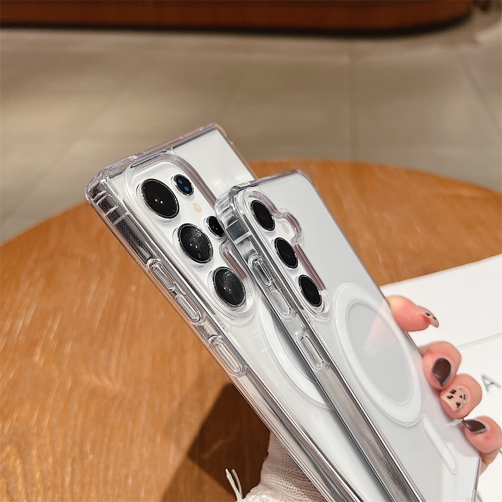 Funda de teléfono Magsafe con carga magnética para Samsung Galaxy S25 S24 S23 Ultra S22 Plus S21 FE A16 A15 A35 A55 cubierta delgada de acrílico transparente