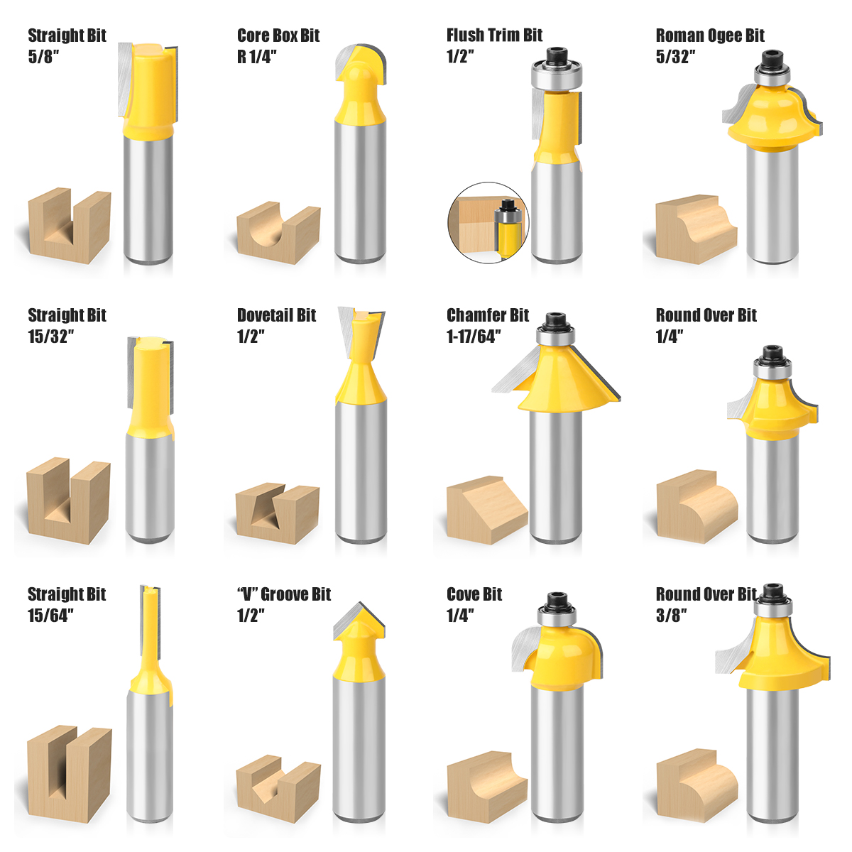12 stücke 6mm 8mm 1/4in 1/2in Schaft Router Bits Set Holzbearbeitung Fräser Trimmen Gerade Bits hartmetall Gravur Schneiden Werkzeug
