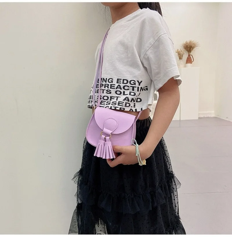 小さな女の子のためのpuレザーハンドバッグ,かわいいプリンセスアクセサリー,タッセル付きの小さなショルダーバッグ