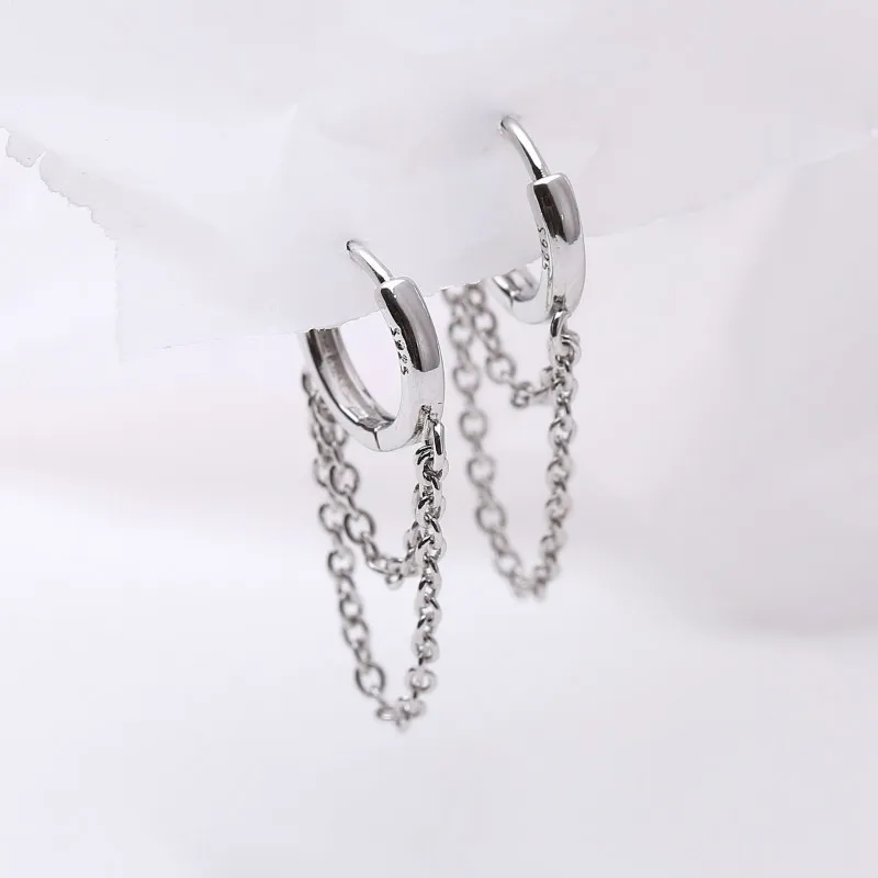 Pendientes de aro con borlas de doble capa de Plata de Ley 925 para mujer, joyería de moda de estilo frío Popular INS