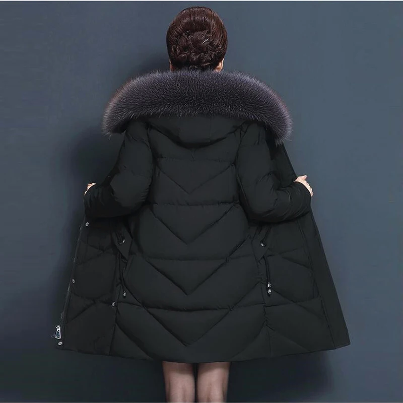 Sólido grande gola de pele jaqueta de inverno feminino com capuz engrossado algodão casacos quentes senhora zíper acolchoado jaqueta de comprimento médio outwear casacos