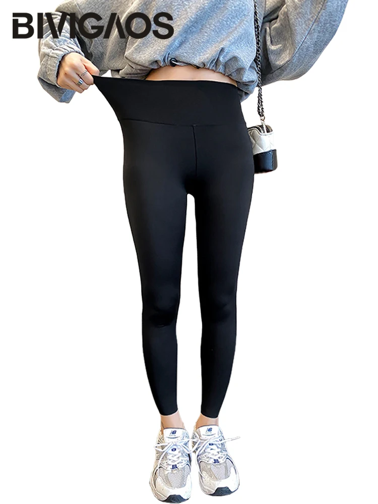 Bivigaos primavera novo lazer tubarão leggings calças femininas magro apertado elástico de cintura alta preto esportes leggings de fitness