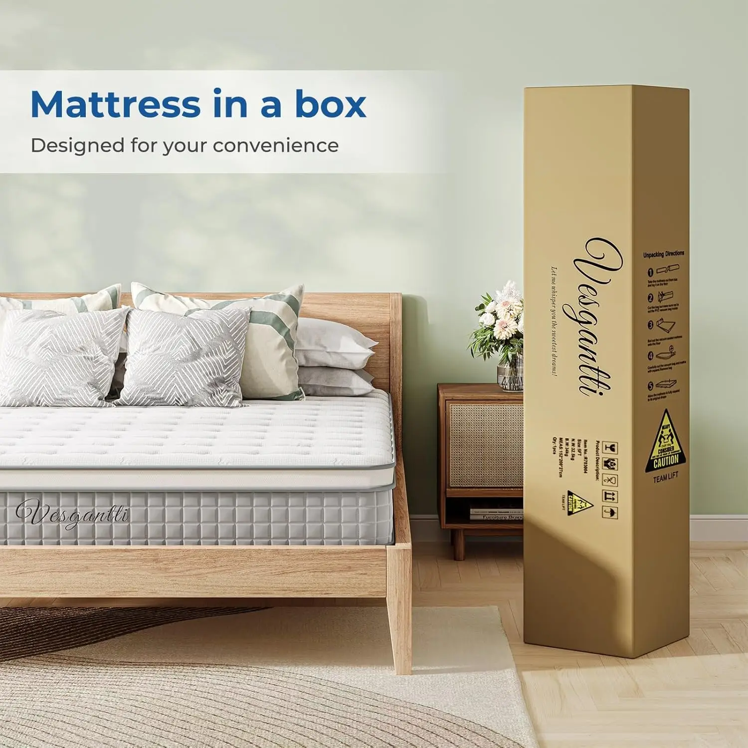 3FT Single Mattress, 9.6 Inch Pocket Sprung Mattress Single with Breathable Foam and Individually Wrapped Spring - Med