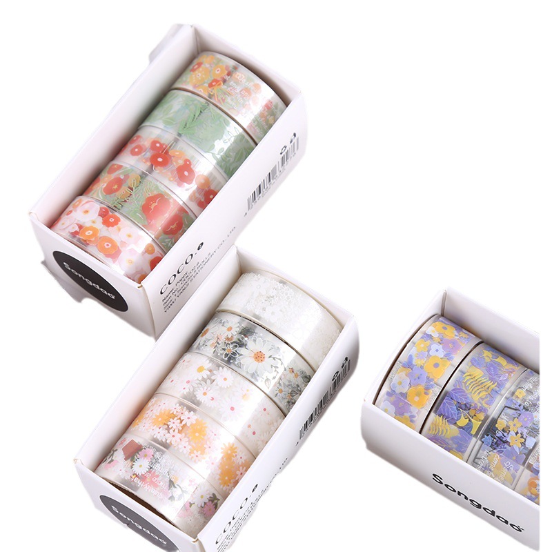 Transparent Floral Washi Tape DIY Scrapbooking Stickers Gift Set for Journaling Decoration colourful tape