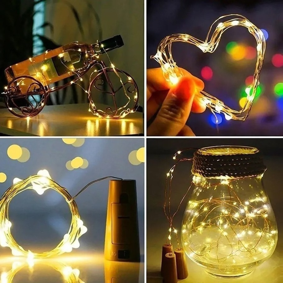1Pcs ทองแดงสายไฟ LED Garland พลังงานแสงอาทิตย์ขวดไวน์คริสต์มาสไฟ LED String Light งานแต่งงานตกแต่งโคมไฟ