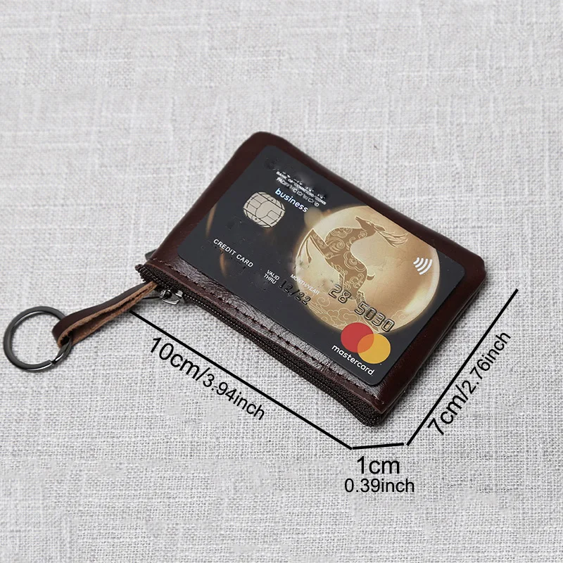 Leather Mini Coin Purse Unisex Simple Portable First Layer Cowhide Retro Handmade Zipper Small Wallet Key Case