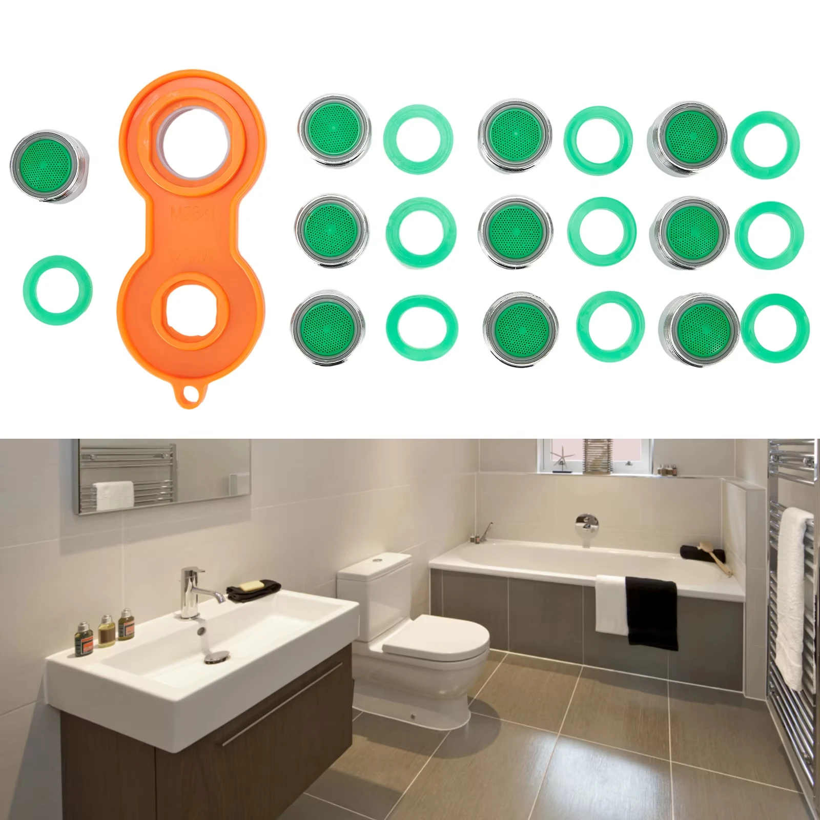 Rafford 11-teiliges Set wassersparender Wasserhahnbelüfter, austauschbarer Filter, gemischte Düse, M24, 24 mm Gewinde, Badezimmer-Wasserhahn, Bubbler-Zubehör
