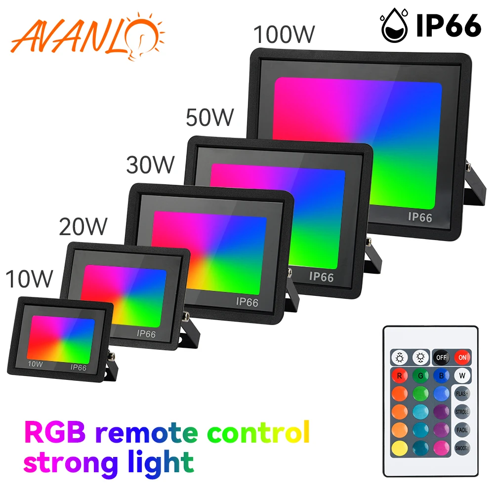 Refletor de holofote led rgb, iluminação externa, 220v, 30w, 50w, 100w, ip66, à prova d'água, lâmpadas de holofote rgb, iluminação de paisagem