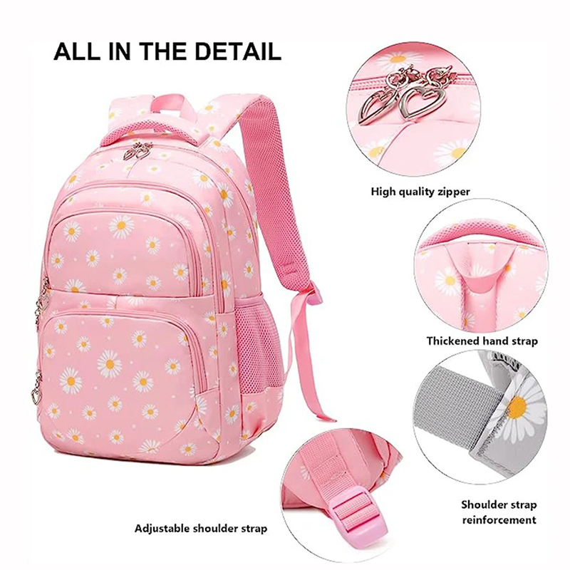 防水ナイロン生地スクールバッグセット,バックパック,ペンシルケース,ハンドバッグ,男の子,女の子,ティーンエイジャー向け,トレンド,デイジーパターン,3個