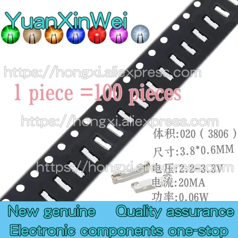 100 PZ Patch 020 Perline luminose laterali a LED 3806 Rosso Arancione giallo Verde polvere blu viola bianco RGB tubo luminoso retroilluminazione LED