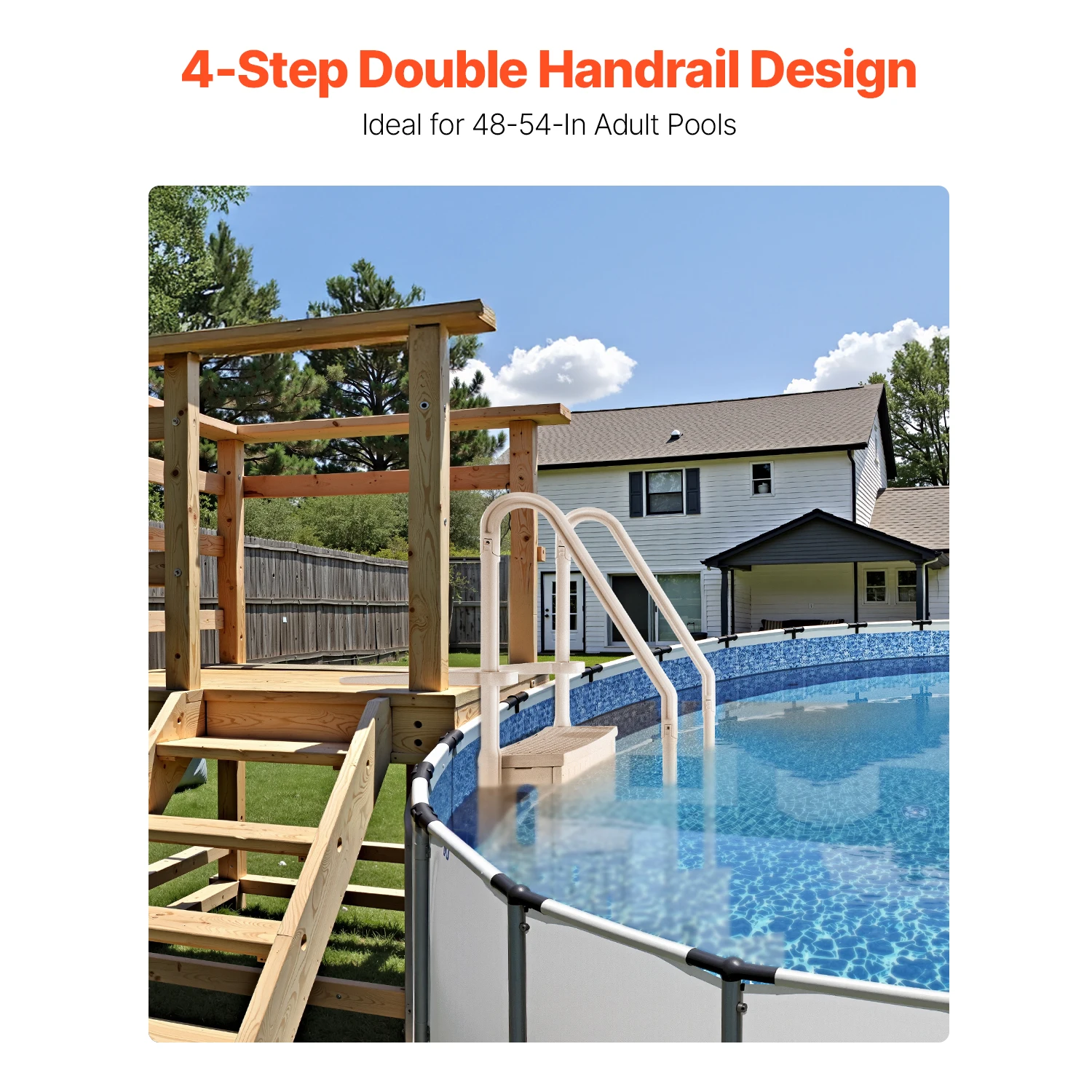 SucceBuy Swimming Pool Ladder Double Handrails Stairs with Non-slip Heavy Duty Steps for 48-54 In Inground & Above-ground Pools