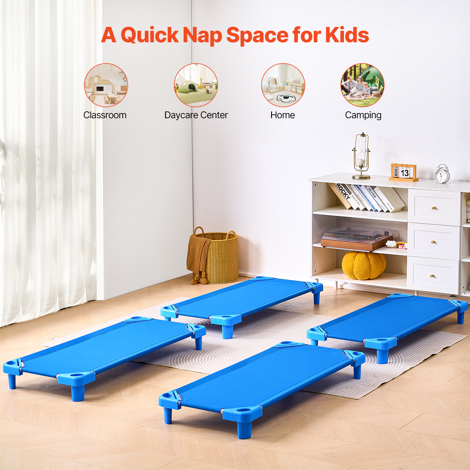 VEVOR Stackable Kiddie Cot Pack of 4/6 Portable Toddler Nap Cots for Kids Preschool Classroom Daycare Beds for Sleeping Resting