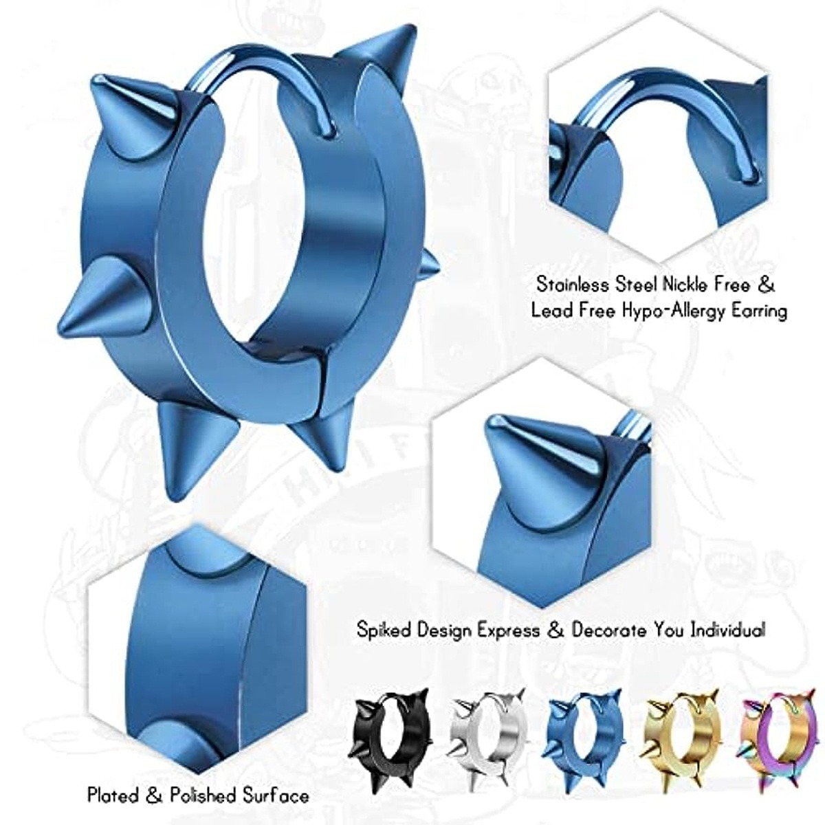 Clearance_1 Paar Edelstahl-Creolen mit Scharnier für Herren, Punk-Spike-Ohrringe_Continuous Updates