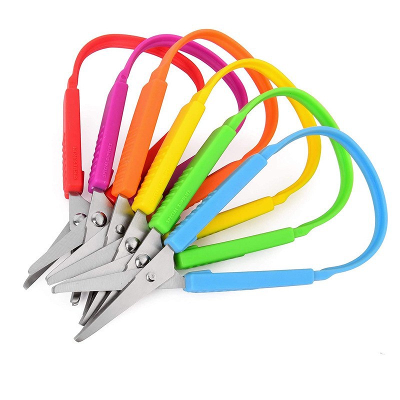 1/3pcs Ring Stretch Scissors Grip Scissors Kids Stationery Paper Cutting Scissors Safety U-Shaped Self-Retracting Scissors