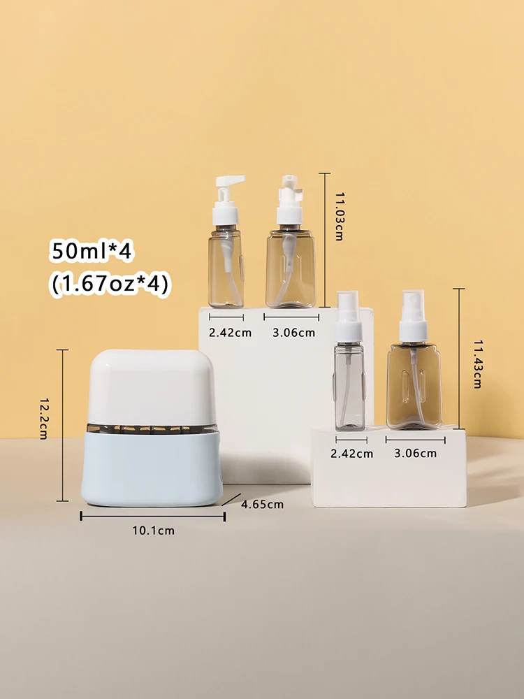 4 In 1 50ml 여행용 병 세트 조합 샴푸 샤워 젤 핸드 워시 로션 스프레이 빈 병 여행용 키트 액세서리