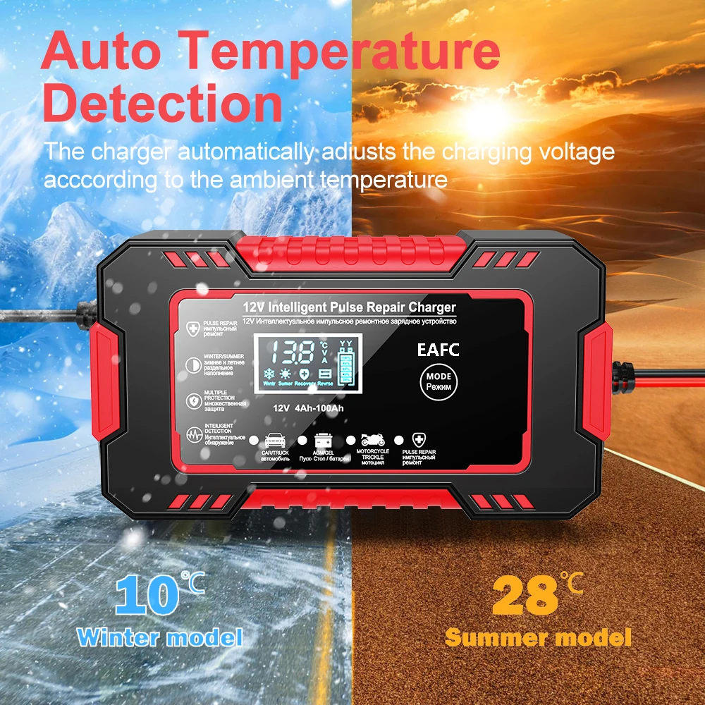 Eafc Universele Auto Acculader 12V 8A 12V 6A Intelligente Puls Reparatie Motorfiets Oplader voor Lood-zuur Lifepo4 Batterijen