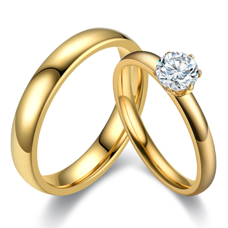 Классические обручальные кольца с большим кубическим цирконом, парные кольца из нержавеющей стали для мужчин и женщин, свадебные обручальные очаровательные ювелирные аксессуары