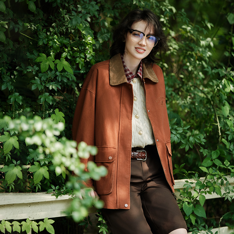 Semir-abrigo de longitud media para mujer, chaqueta holgada con cuello de PANA con bloqueo de Color, estilo Retro, bordado, a la moda, novedad de otoño, 2024
