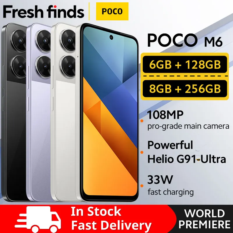 【Estreno mundial】POCO M6 Smartphone Versión global NFC MediaTek Helio G91-Ultra 6.79" 90 Hz FHD+ Pantalla 33 W Carga rápida