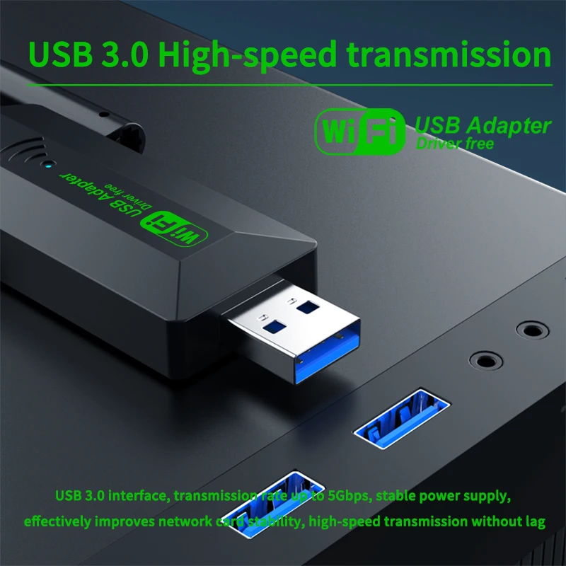 4 Antennas 1200Mbps WiFi USB 3.0 Adapter 2.4G/5GHZ Dual Band WiFi Dongle Wireless Receiver Network Card For PC/Laptop Win 10/11