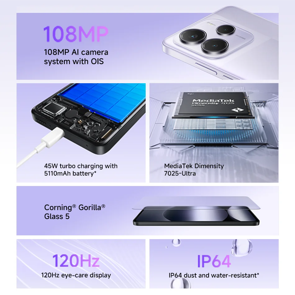 [World Premiere] Xiaomi Redmi Note 14 5G Global Version NFC Smartphone MTK Dimensity 7025-Ultra 108MP Camera 45W Turbo Charging