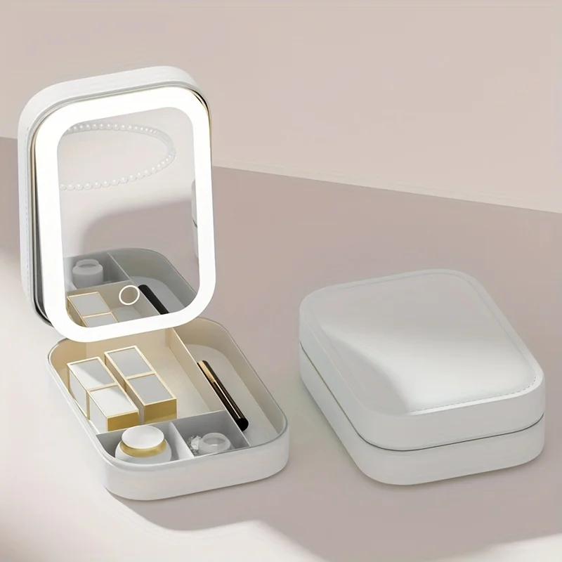 1PC Adjustable separated cosmetic case with built-in mirror, portable cosmetic storage bag and beauty tool accessory box.