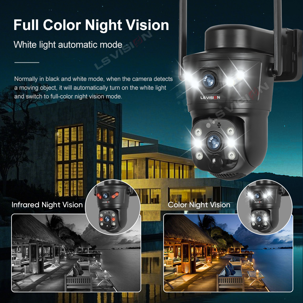 LS VISION 8MP 4G Solar Camera Outdoor WiFi Security Camera Dual Len PIR Night Vision Auto Tracking Waterproof  CCTV Monitor V380