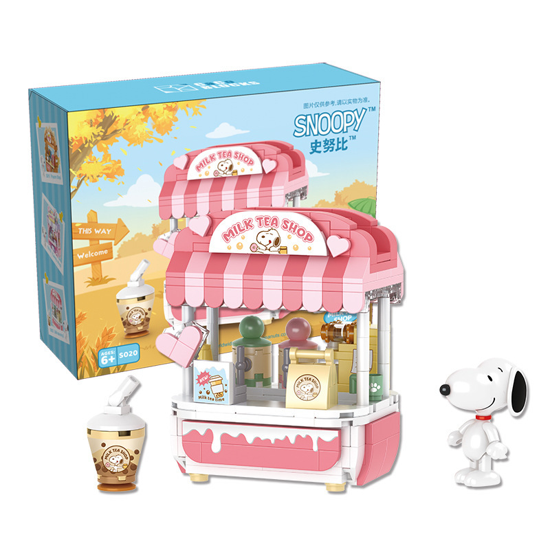 Genuine Peanuts Anime Snoopy Kawaii Model Building Blocks Creative Trendy Scene Assembled Blocks Educational Toys Gift