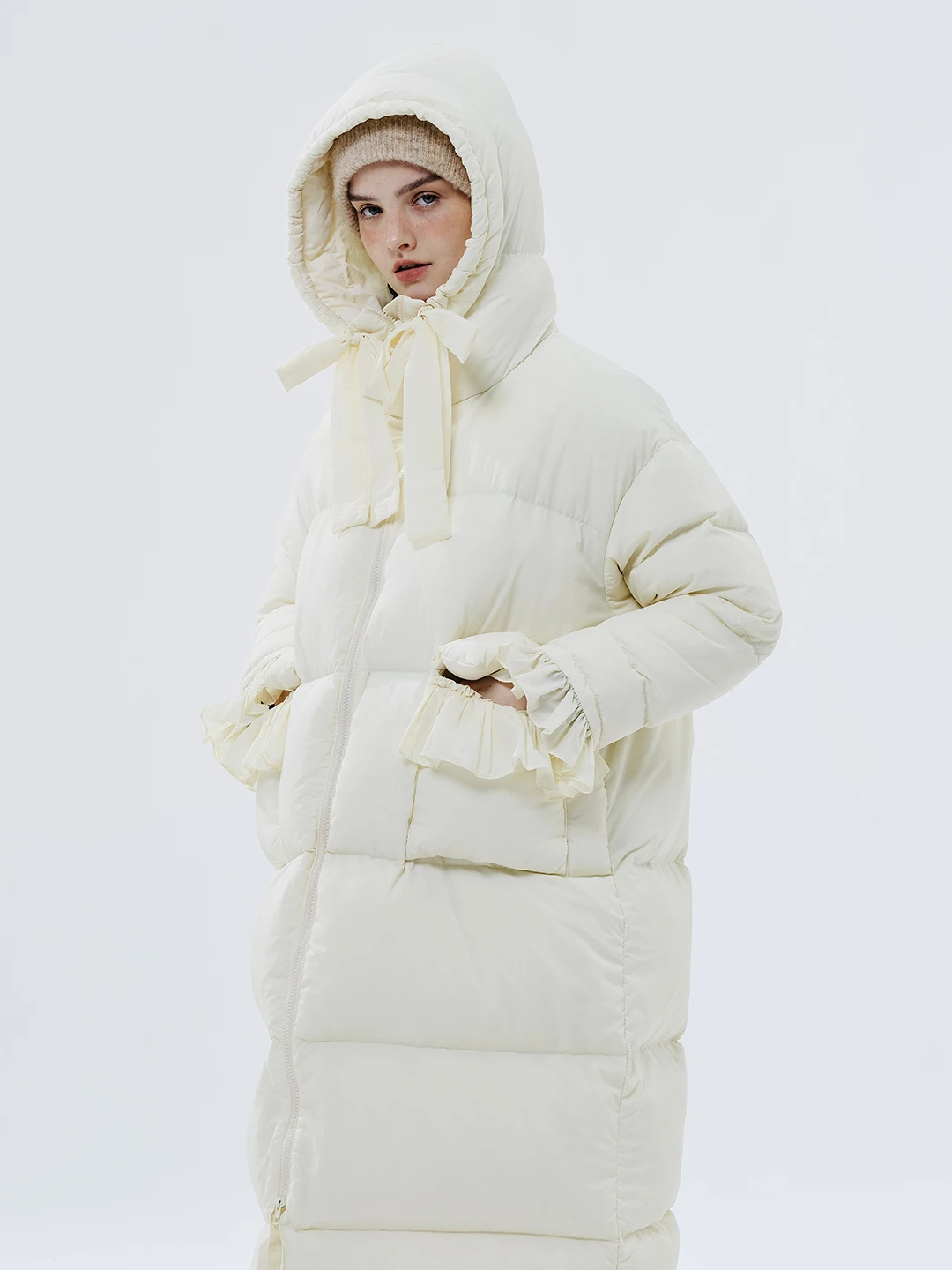 Imakokoni Original Herbst und Winter weiße Entendaunenjacke langer Mantel 234382