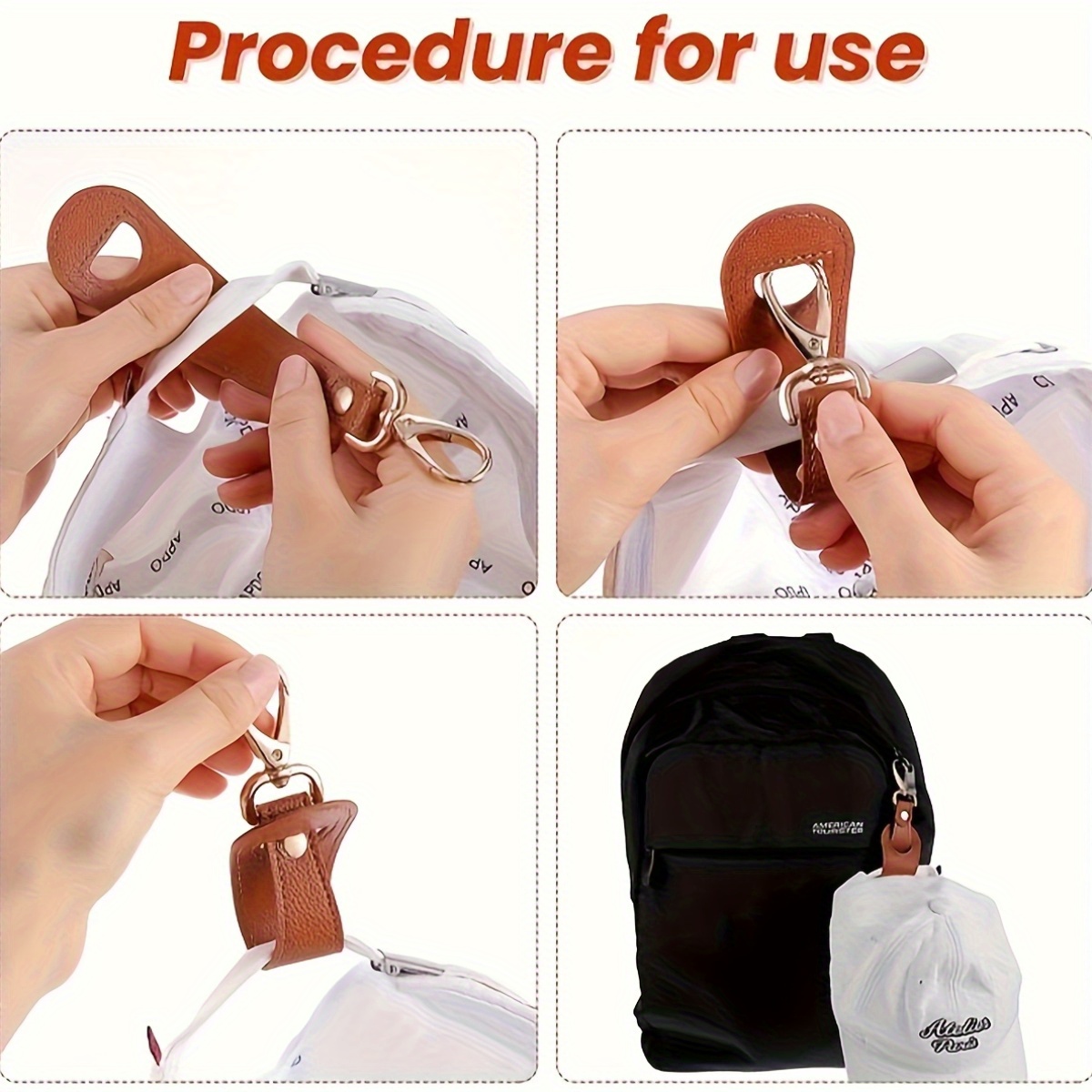 Pu Leather Handbag Hook, Prevent Hat Loss. Space-Saving Sun Hat Storage Clip, Perfect For Outdoor Activities.