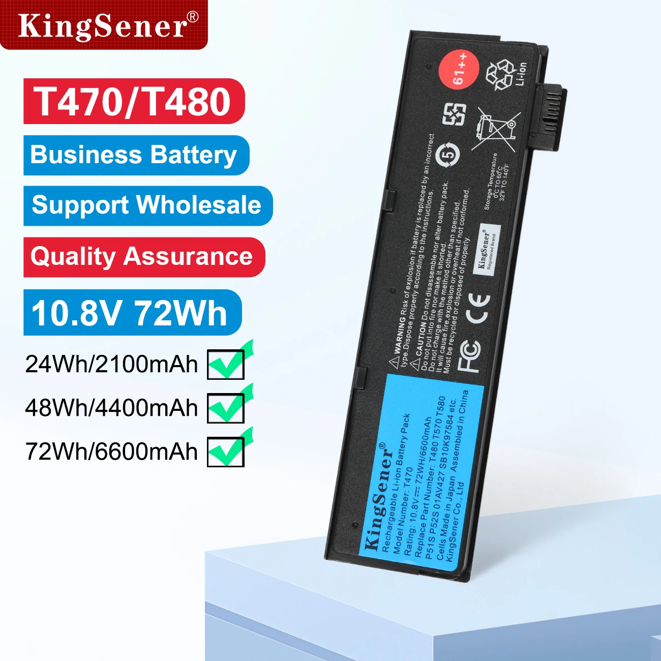 KingSener 10,8 В 6600 мАч аккумулятор для ноутбука Lenovo ThinkPad T470 T480 T570 T580 P51S P52S 01AV427 01AV428 01AV423 SB10K97580 61++