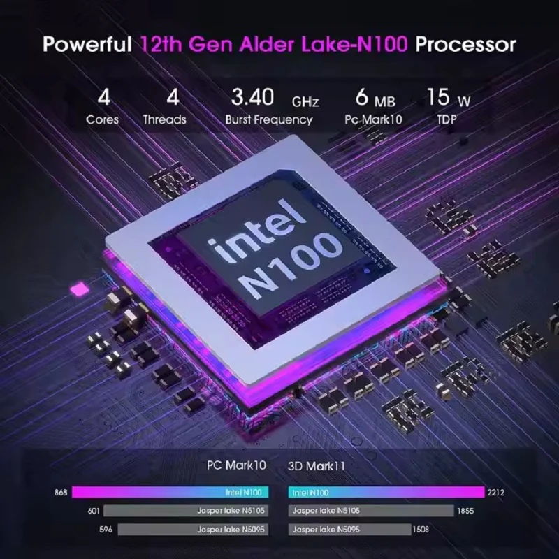Intel 12th Gen Alder Lake N150 Mini PC M.2 NVMe SSD Mini Computer Gaming Computer LCD Screen Vertical Mini Tower