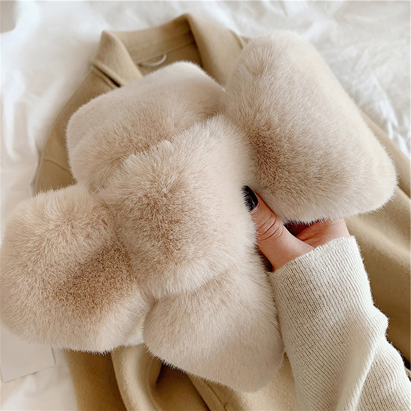 Bufanda cruzada para mujer Otoño Invierno mantener caliente grueso cuello de felpa Color sólido piel de conejo falso redecilla bufandas calentador regalo para niña
