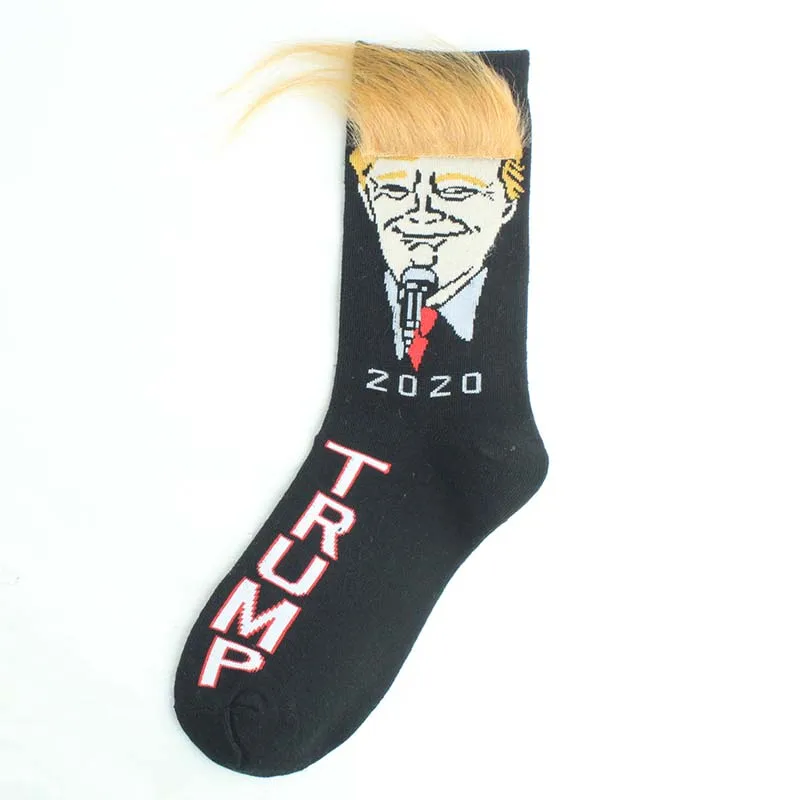 Lustige Präsident Donald Trump Gesichtssocken 3D Fake Hair Socken Herren Persönlichkeit Hip Hop Harajuku Streetwear Skateboard Lustige Socke
