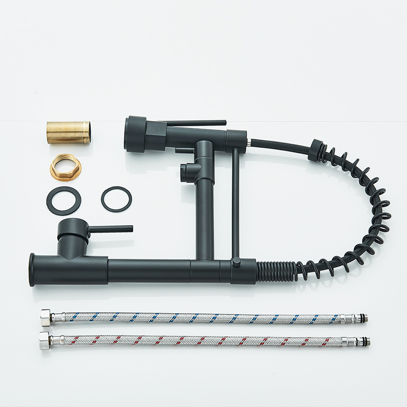 Rozin Black Spring Pull Down Küchenspüle Wasserhahn, Deckmontage, Doppelauslauf, Warm- und Kaltwasser-Mischbatterie, Kran, Einzelgriff, SUS 304