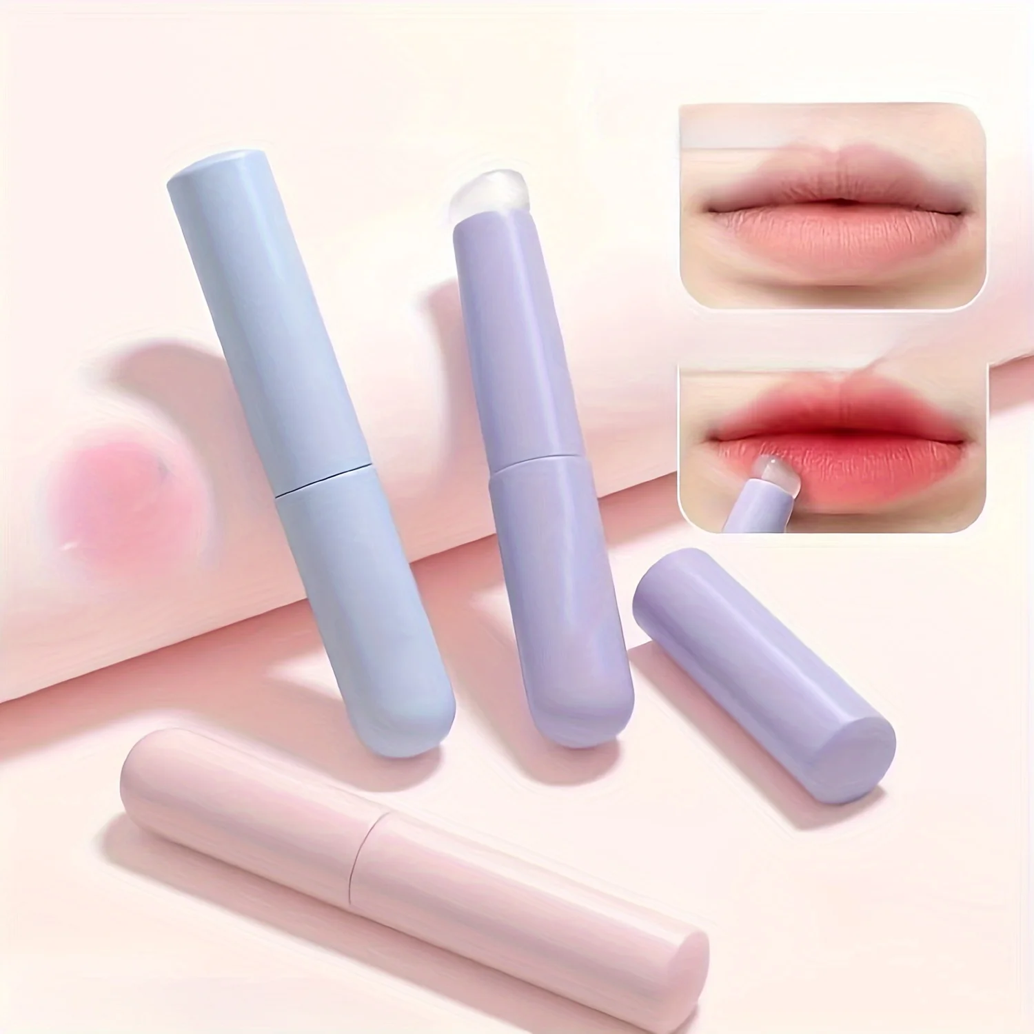 Pennello per labbra in silicone con manico in plastica ABS, applicatore portatile per rossetto e balsamo per labbra con cappuccio, miscelazione perfetta e copertura per sbavature
