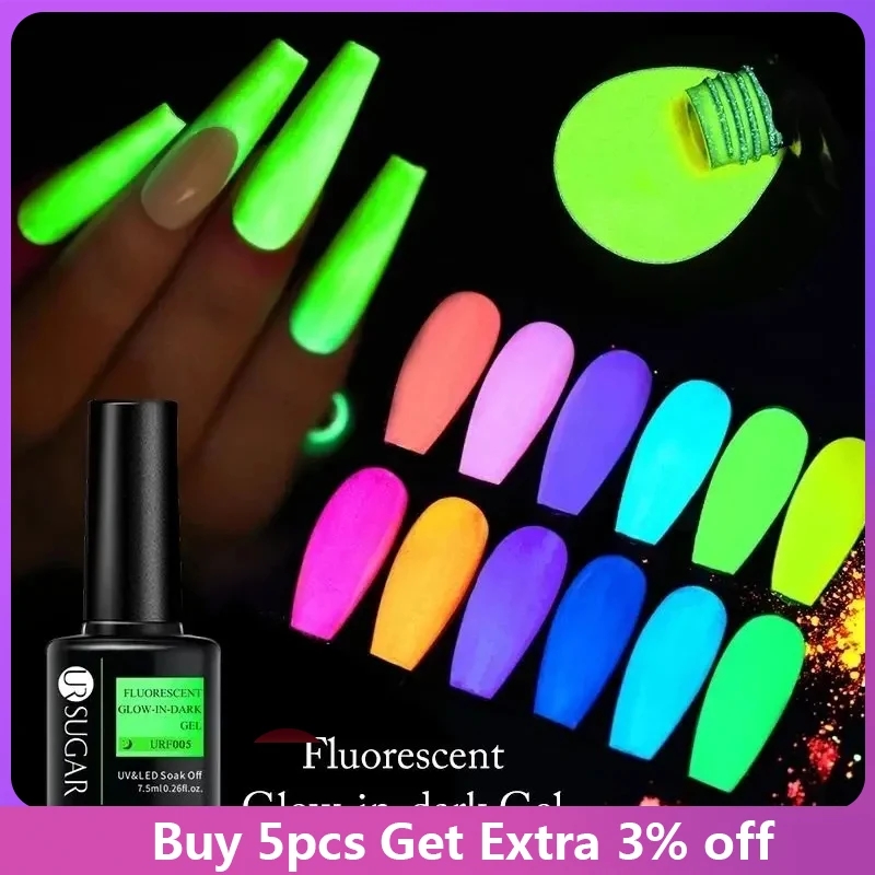 UR SUGAR-esmalte de uñas de Gel fluorescente verde que brilla en la oscuridad, Gel de uñas LED UV de neón, barniz de Gel luminoso para decoración de uñas