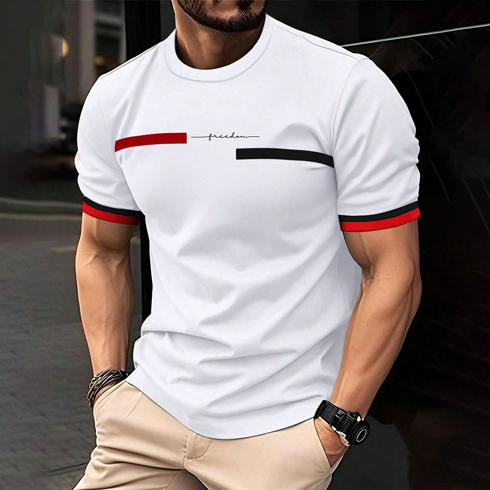 Camiseta con estampado de Letras a rayas en 3D para hombre, camisetas de hombre, ropa de calle Harajuku de tendencia de Hip Hop, camisetas informales de gran tamaño con cuello redondo poleras de hombre