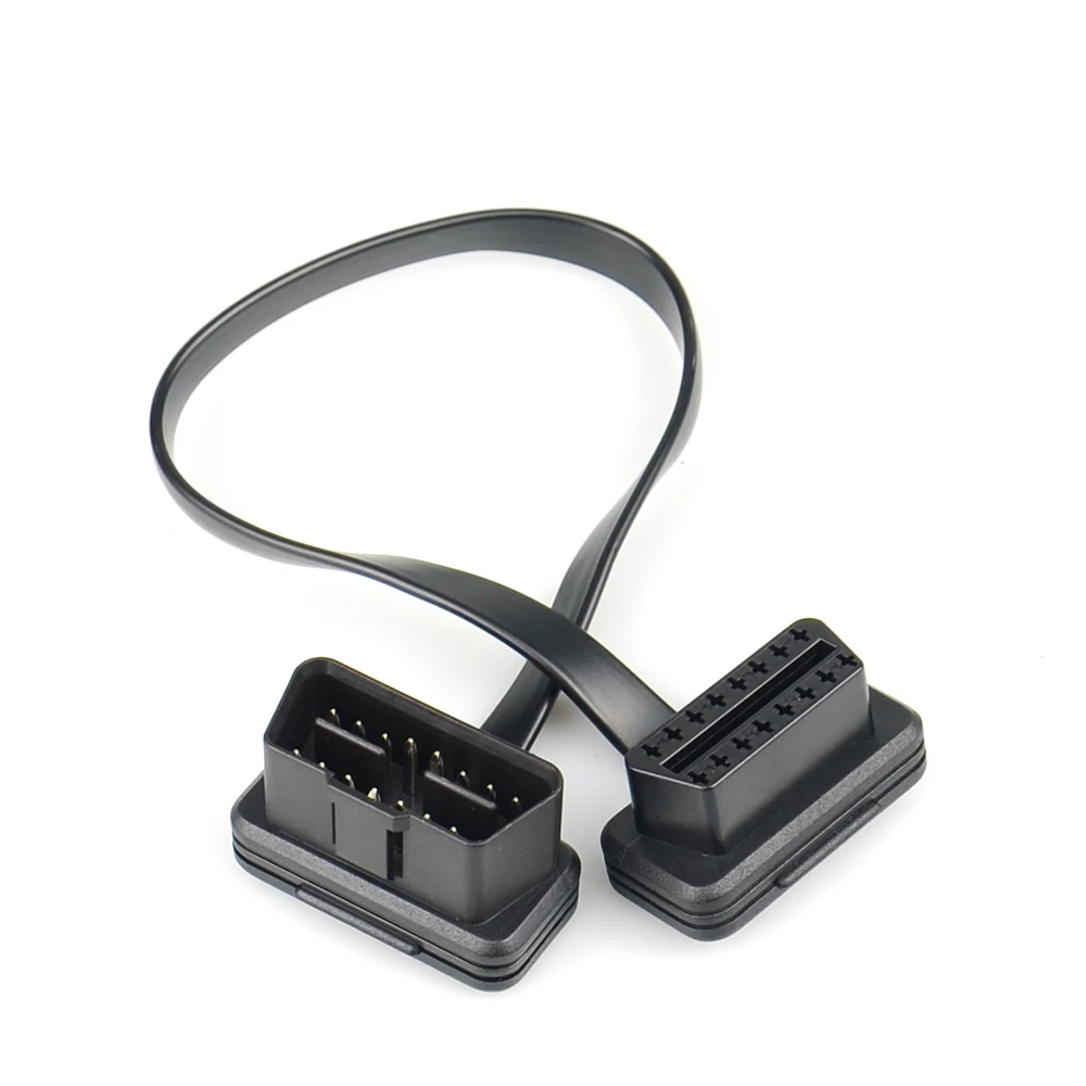 30/60/100cm plano + fino como macarrão 16 pinos soquete obd obdii 16pin macho para fêmea scanner de carro obd2 conector de cabo de extensão