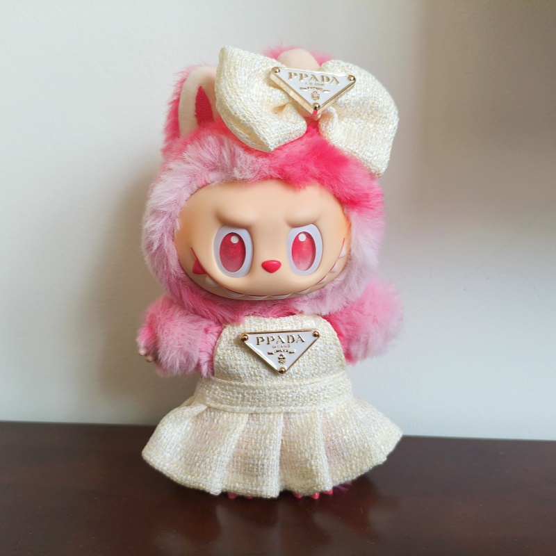 Para 17cm labubu boneca vestido com arco triângulo invertido conjunto de duas peças acessórios boneca ropa roupas v1 v2 v3 vestido