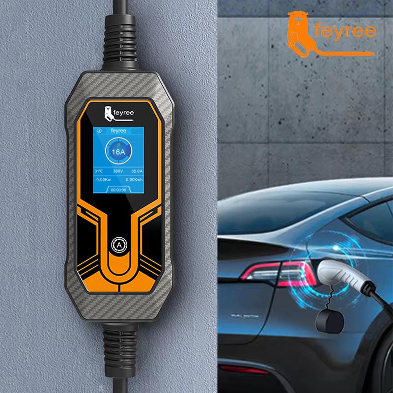 Feyree 11KW 16A EV Draagbare Oplader Type2 EVSE Oplaaddoos Elektrische Autolader CEE Plug IEC62196-2 Oplader voor Elektrische Voertuigen