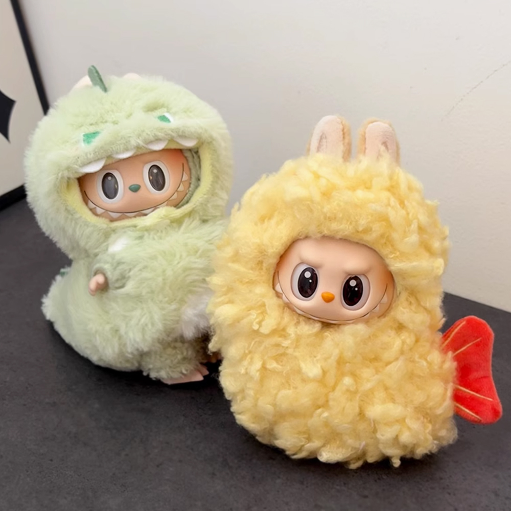 Для Labubu, милая кукольная одежда, комбинезон с жареными креветками, 1-й, 2-й, 3-й, 17 см, Labubu, сидячая вечеринка, желтый наряд, аксессуары для кукол