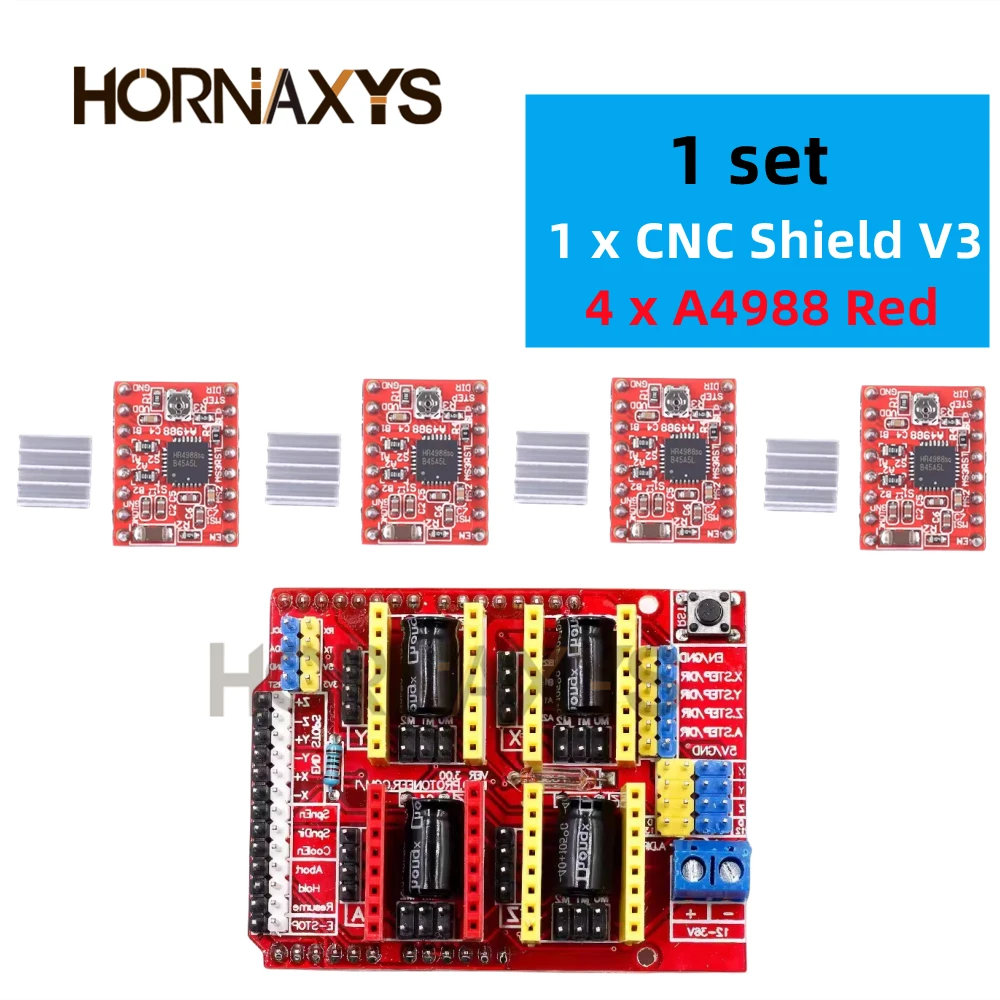 Máquina de grabado CNC Shield V3, impresión 3D + 4 Uds., placa de expansión de controlador DRV8825 o A4988 para Arduino + UNO R3 con Cable USB