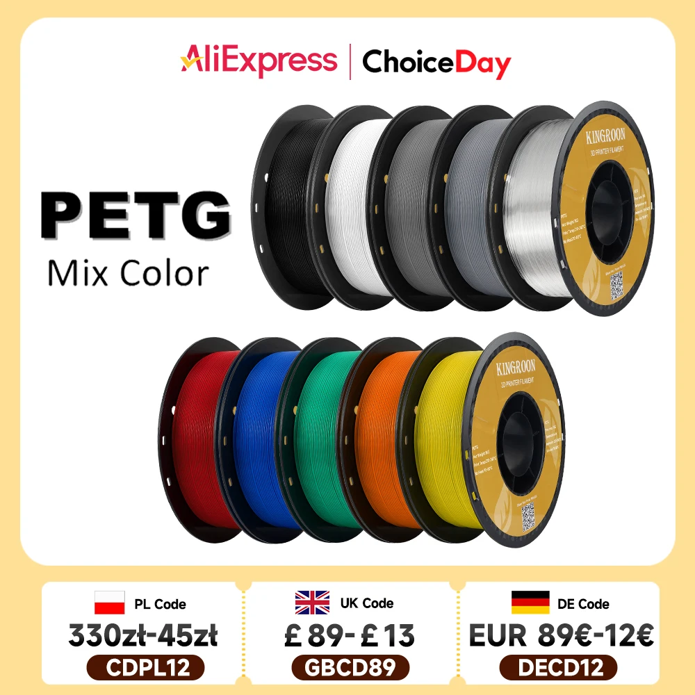 KINGROON PETG Filament d'imprimante 3D 1.75mm 5KG 10KG mélange de couleurs matériel d'impression 3D 1 kg/rouleau plastique petg pour imprimante 3d FDM