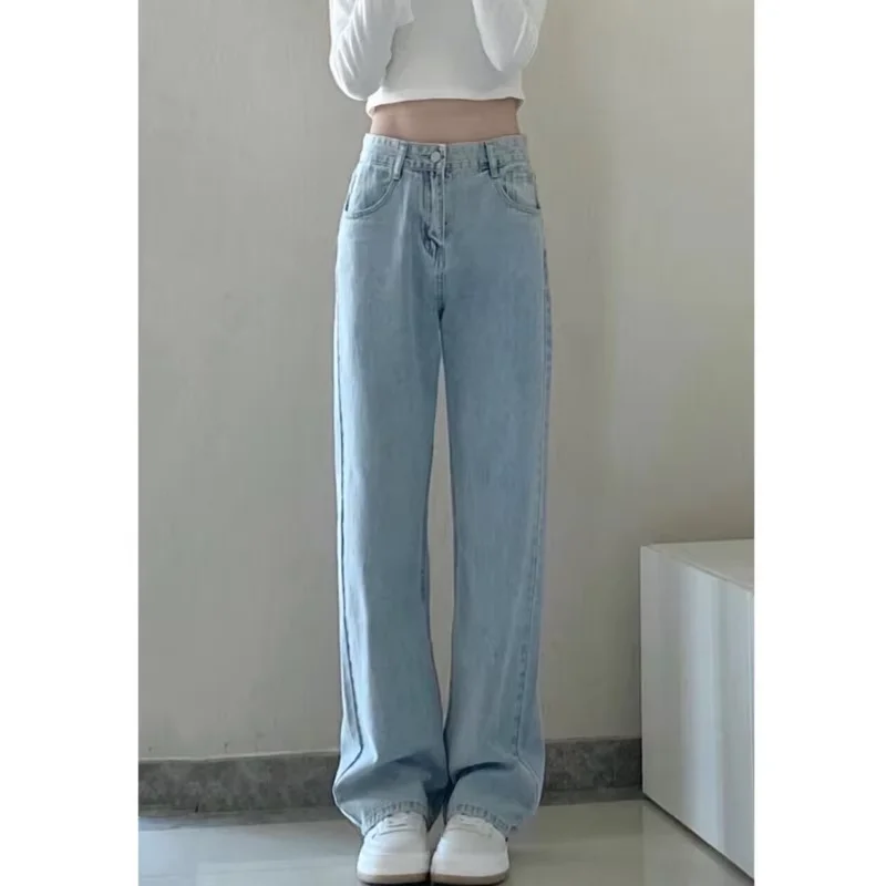 Autumn Spring Jeans Women Denim Pants Vintage Straight Trousers Fashion Female White Black Solid Loose Casual Wide Leg Pants