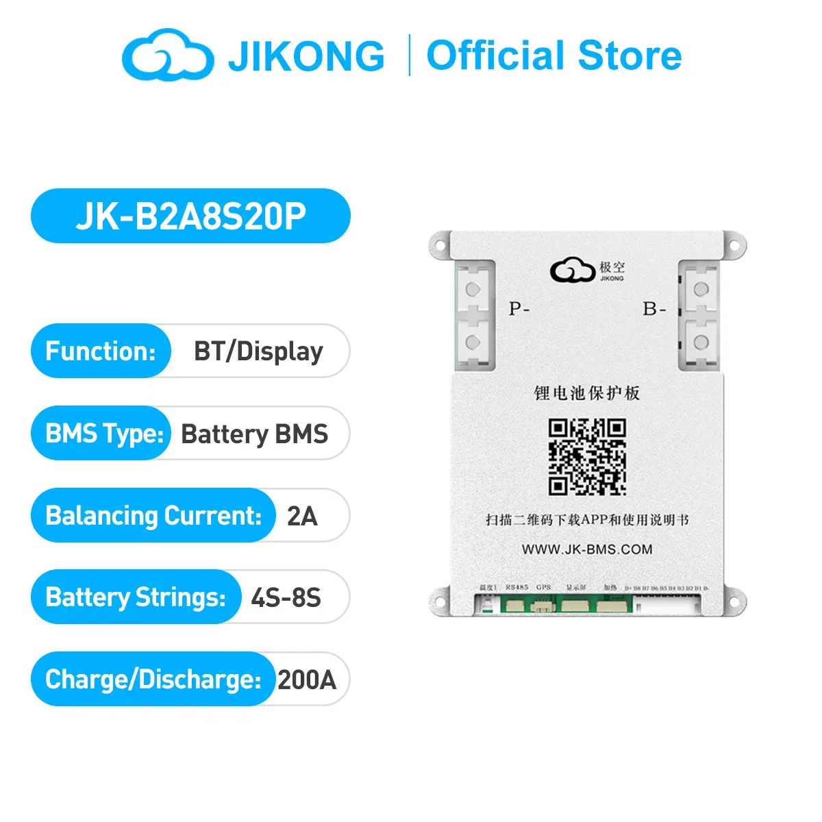 Jikong bms JK-B2A8S20P 4s 5s 6s 7s 8s 12v 24v 200a aktive intelligente Balance bms lifepo4 li-ion lto Batterie