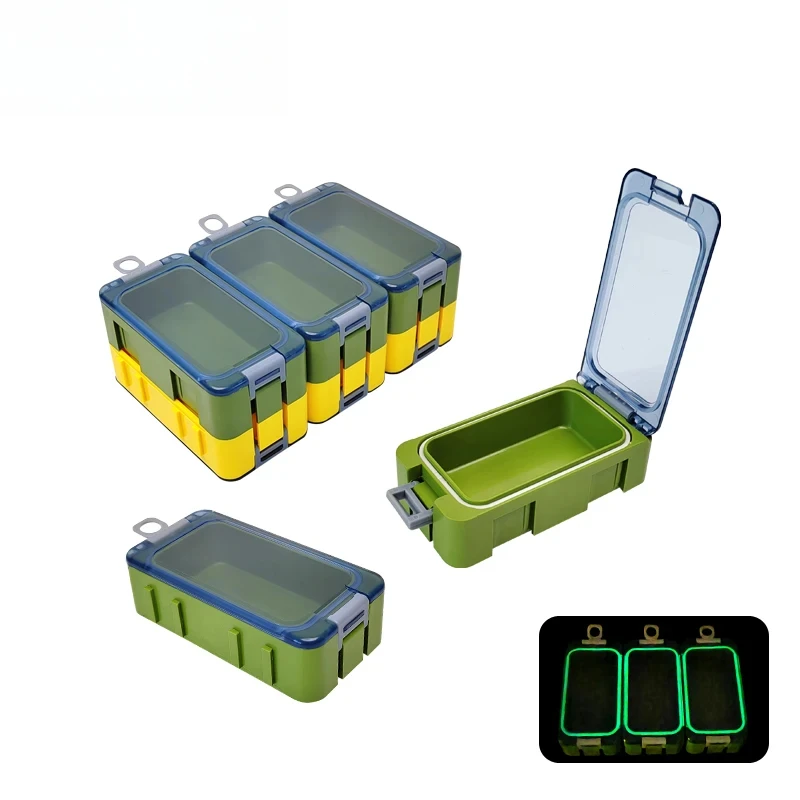 Caja de herramientas que brilla en la oscuridad para pesca, Mini caja de almacenamiento de empalme, accesorios de plástico, contenedor de cebo duro para carpa